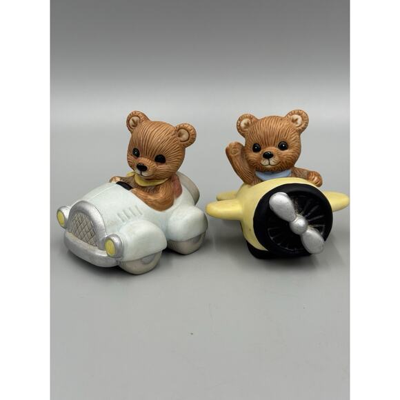 Vintage Homco Home Interiors Traveling Bears Car & Plane #1463 Lot Of 2 - Picture 1 of 8
